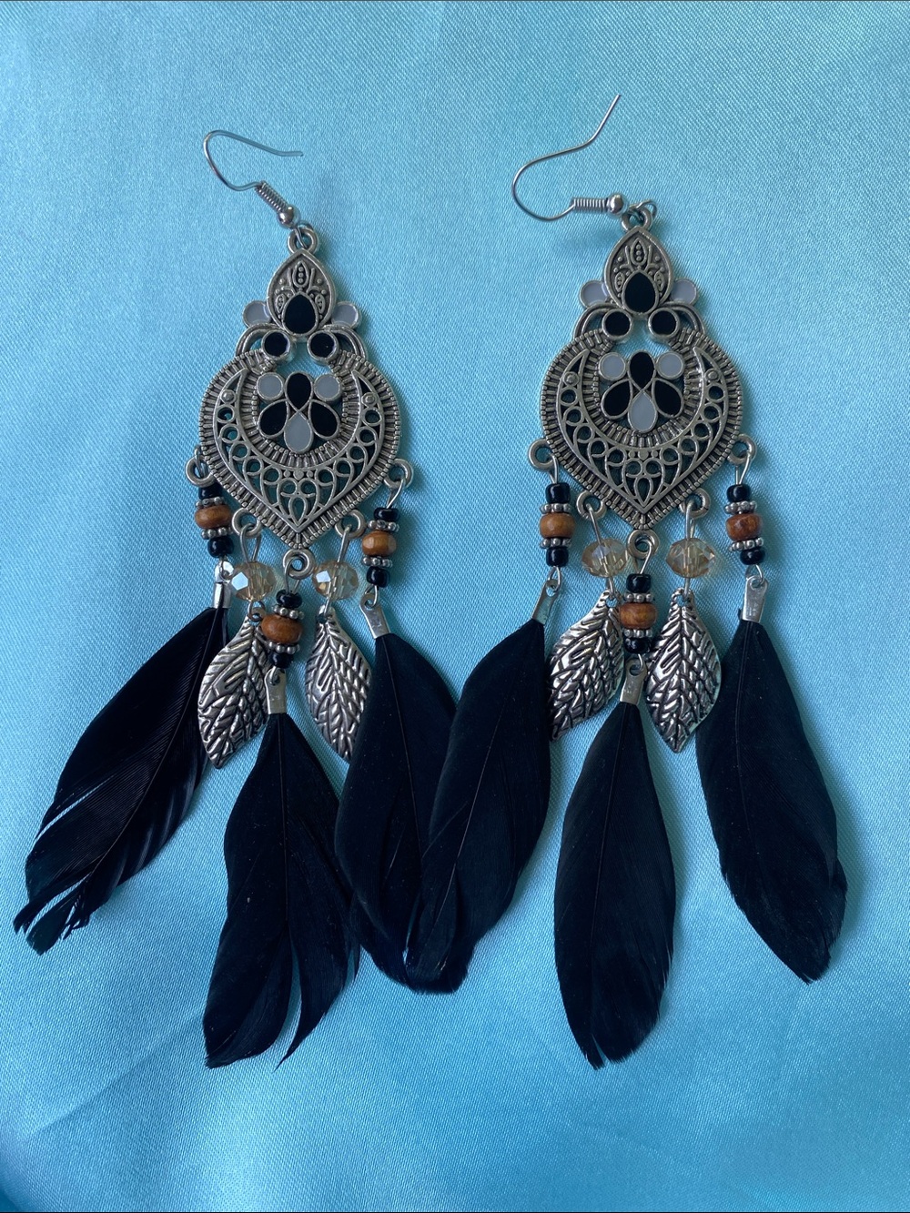 Bohemian Style Black Feather Drop Earrings
